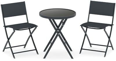 Balkonset 2 personen - Tuinset - Bistroset - Zwart - 3 delig - Tuintafel en 2 stoelen - 2 personen - Gecoat staal - Onderhoudsvrij staal