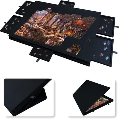 Legpuzzelbord - Opbergtabel - Puzzelstukjes Sorteren - Kantelbaar Met Laden - 303x211 inch - Zwart