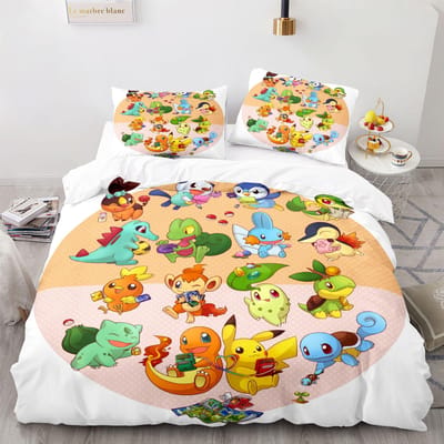 Pokemon Pikachu Beddengoed Set 3D Huis Dekbedovertrek Slaapkamer Decor Voor Kinderen Jongen Meisje Dekbedovertrek Queen King Size AU Double(180*210cm)3pcs