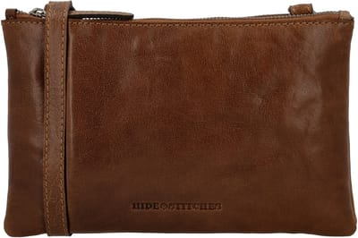 Hide & Stitches Westland Crossbody Schoudertas - Avondtasje - Ritstasje - Leren Dames Tas - Cognac