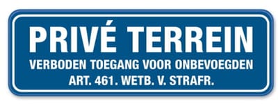 Bord Privé Terrein - Verboden toegang voor onbevoegden - blauw - Weerbestendig Aluminium - 40x15 cm - Bevestiging: Zonder bevestiging (alleen het bord)