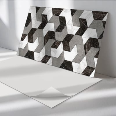 Wallfluent Vinyl Wandpaneel - Geometrisch tegelpatroon Zelfklevend Wandpaneel - 100 cm x 50 cm - Zwart PVC wandpaneel - Set van 1 - Rechthoekig Wandbekleding Vinyl - Texturen Wandpaneel - PVC Muurpaneel - Wandpaneel Keuken en Badkamer
