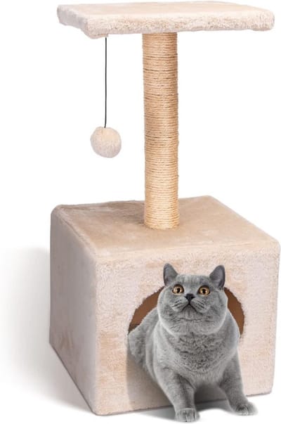 Nobleza Krabpaal voor Katten - Katten Krabpaal met Huisje - Met Ligplek en Speeltje - Sisal - 60 cm - Beige