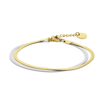 CO88 Collection 8CB-91389 – Armband Dames – Duo Herringbone – Goudkleurig & Zilverkleurig – 16+3 cm