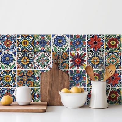 Set van 30 Zelfklevende Mediterrane Tegelstickers 10 x 10 cm - Waterdichte Vinyl Mosaïektegels voor Keuken en Badkamer, Muurdecoratie en Achterwand