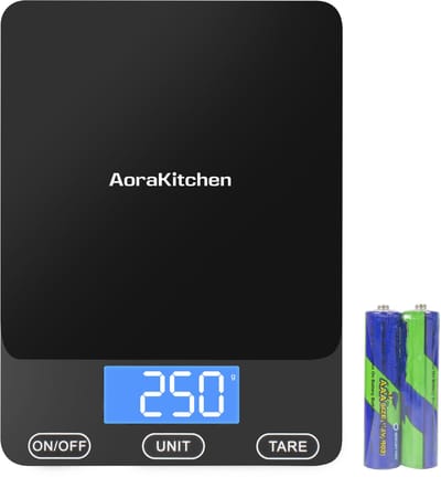AoraKitchen Keukenweegschaal Digitaal - Tarra Functie - Weegschaal Keuken - 1g tot 15kg - Digitale Precisie Weegschaal - Zwart