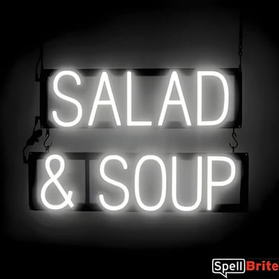 SALAD & SOUP - Lichtreclame Neon LED bord verlicht | SpellBrite | 58 x 38 cm | 6 Dimstanden - 8 Lichtanimaties | Reclamebord neon verlichting