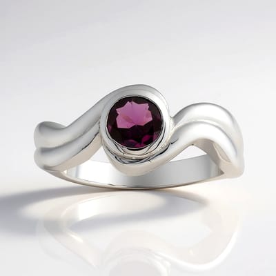 Cavill - Zilveren ring met 0,51 ct Roshoit Granaat - 925 Sterling Zilver Palladium - Modern elegant - Ronde 5 mm - Dames sieraad
