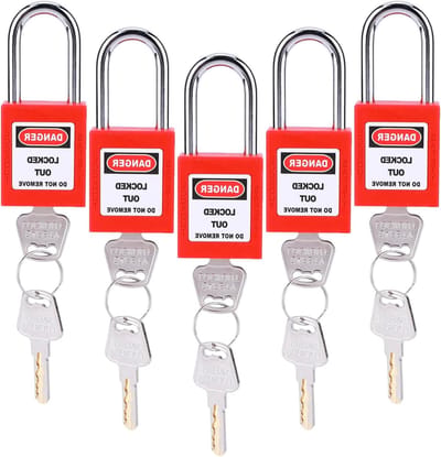 Veiligheidsslot Set van 5 Stuks - Rood 38mm Hangslot voor Beveiliging, Lichtgewicht en Isolatie voor Industrieel Gebruik
