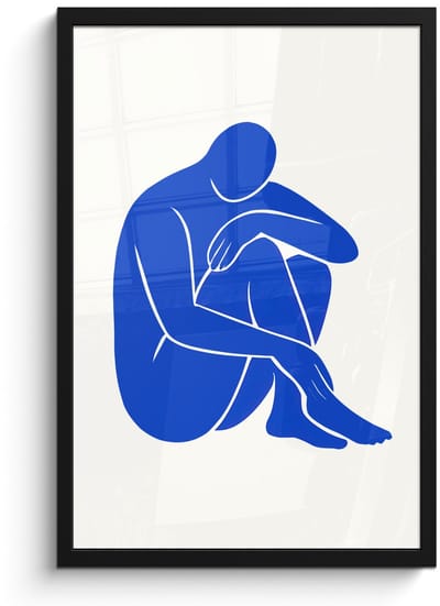 Poster in lijst - Fotolijst 40x60 cm - Posters - Lichaam - Abstract - Blauw - Posterlijst zwart - Decoratie - Wanddecoratie woonkamer - Muurdecoratie slaapkamer