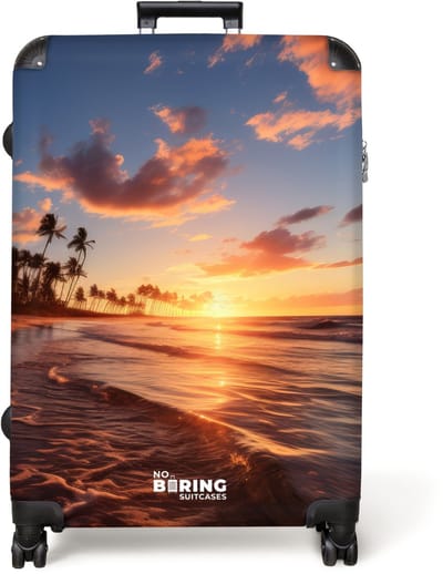 NoBoringSuitcases.com® - Koffer groot - Reiskoffer lichtgewicht - Zee bij zonsondergang - Rolkoffer met 4 wielen - Grote trolley XL - 98 liter bagage