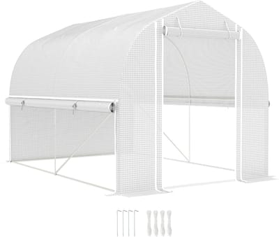 Killogood 3 x 2 x 2 m polytunnelkas met oprolbare zijwanden - UV-bestendig plastic zeil en stalen frame - wit