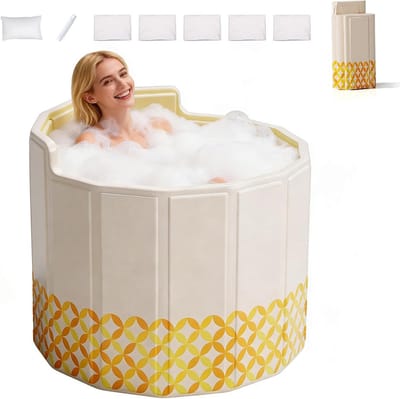 Opvouwbaar Bad - Draagbaar Bad - Ontspannen Baden - C-vormige Rugleuning - 80 cm Diameter - Geel