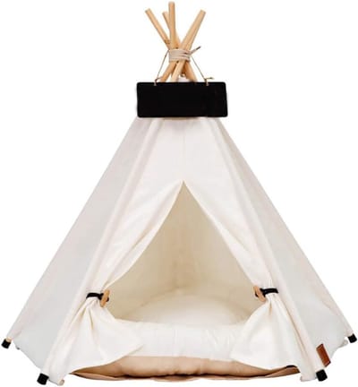 Quvo® Kattentent - Huisdier tent - Dierenhuis - Kattenhol – Kattenhuis - Kattenmand - Dierentent - Katten Tipi Tent – Voor Binnen –Wit - 40cm x 40cm x 50 cm