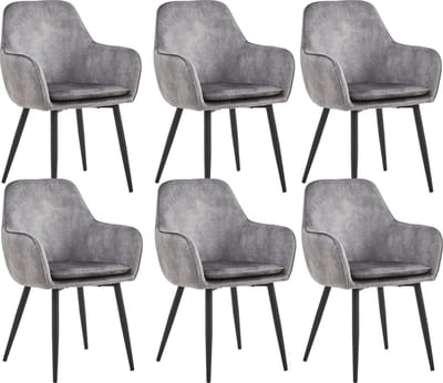 Colenis® - Levan eetkamerstoel - Set Van 6 - Grijs - Adoré Velvet - Industrieel - Met armleuning