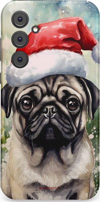 Casetastic hoesje geschikt voor Samsung Galaxy A35 - Dubbellaagse bescherming - Aquarel Kerstmis Pug Hond - Fashion Case - Grijs Taupe Donkergrijs Saliegroen