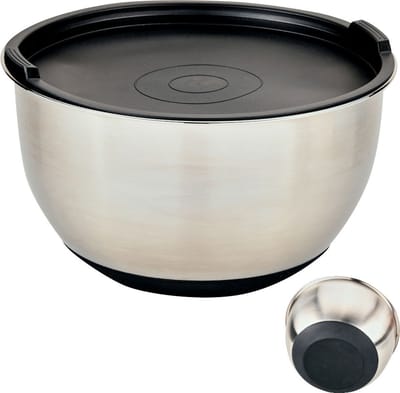 RVS Mengkom Ã?16 Cm. - Mengkom met Silicone Deksel - Beslagkom met Deksel - Mixing bowl - Afm. 16 x 16 x 10 Cm.