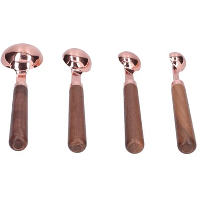 4 stuks Rosegoud Maatbeker met Schaal Roestvrijstalen Maatlepel voor Thuiskeuken Type 2 brown
