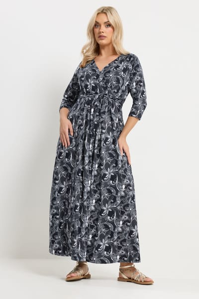 Yours Blauwe Zachte Jurk Met Bloemenprint Size 44