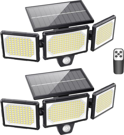 Buitenlampen op zonne-energie met bewegingssensor - Set van 2, 304LED, 3 Modi, Waterdicht IP65, Afstandsbediening, Groothoekverlichting