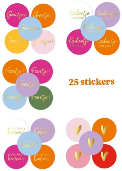 25 Sticker - color Mix - 4cm - sluitsticker - cadeausticker - voorjaar -