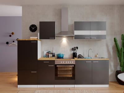 Goedkope keuken 270  cm - complete keuken met apparatuur Malia  - Wit/Grijs - soft close - keramische kookplaat    - afzuigkap - oven    - spoelbak