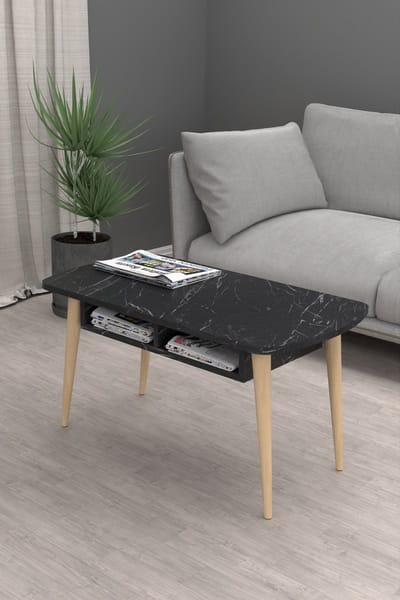 Soph&Tess Aura Salontafel - Bijzettafel - Koffietafel - Woonkamer tafel - 50 x 90 x 42 cm - Zwart / Bruin - Marmeren Look
