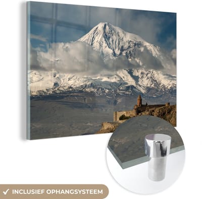 ® Glasschilderij 180x120 cm - Schilderij acrylglas - Het uitzicht op de Ararat berg in Turkije - Foto op glas - Muurdecoratie woonkamer - Wanddecoratie slaapkamer - Schilderijen