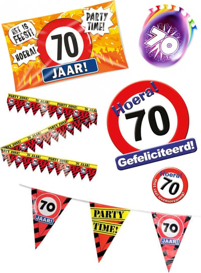 70 jaar verjaardag versiering pakket – vlag - gevelvlag – ballon – paperdreams
