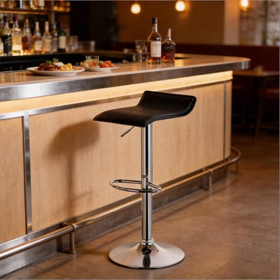 OKWISH Barkruk 62-84 Cm - In Hoogte Verstelbaar En 360 Graden Draaibaar - Voor Bar En Keuken - Kunstleer En Staal - Zwart