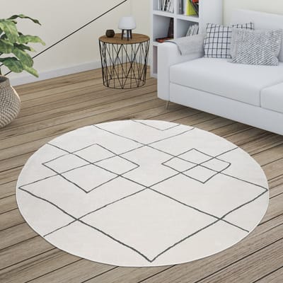 Paco Home Vloerkleed Woonkamer Scandi Ruit Patroon Modern Wit Verschillende dessins Maten 200 cm Rund