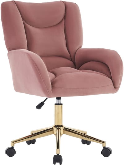 Bureaustoel roze - Fluwelen draaistoel - In hoogte verstelbaar - 360 graden wielen - Draagkracht 100 kg - Thuiswerkplek en kaptafel - 64x62x92,5cm - Roze