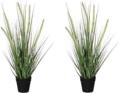 Mica Decorations Kunstplant Siergras - 2x - dogtail - D30 x H53 cm - in zwarte pot