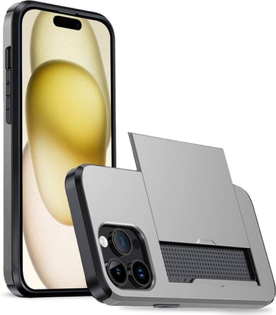 Hoesje Geschikt voor iPhone 15 Pro Hoesje Case Pashouder Hard Cover - Hoes Geschikt voor iPhone 15 Pro Hoesje Met Kaarthouder - Grijs