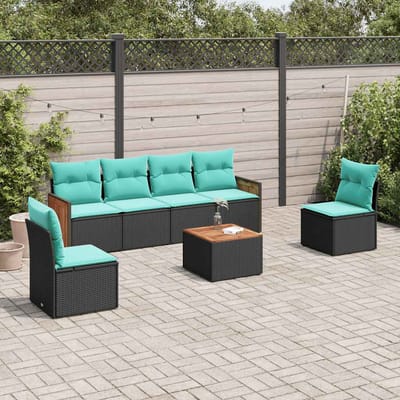 vidaXL - 7-delige - tuinbankset - met - kussens - van - zwart - polyrotan