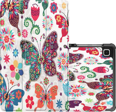 Hoes - Geschikt voor Samsung Galaxy Tab A7 Lite - Dun & Stevig - Trifold Bookcase - Hard Cover - Hardcover Book Case - Tablet Hoesje - Vlinders