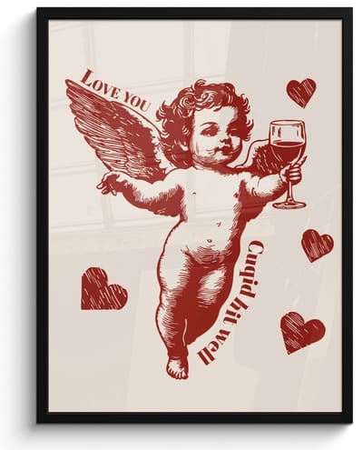 Poster in lijst - Fotolijst 50x70 cm - Posters - Cupido - Hartjes - Rood - Klassiek - Posterlijst zwart - Decoratie - Wanddecoratie woonkamer - Muurdecoratie slaapkamer