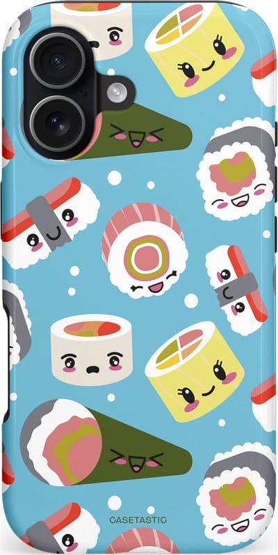 Casetastic hoesje geschikt voor Apple iPhone 17 - MagSafe - Dubbellaagse bescherming - Sushi mania - Fashion Case - Lichtblauw Grijs Wit