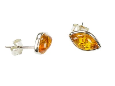 Zilveren knop oorbellen Barnsteen / Amber 925 zilver