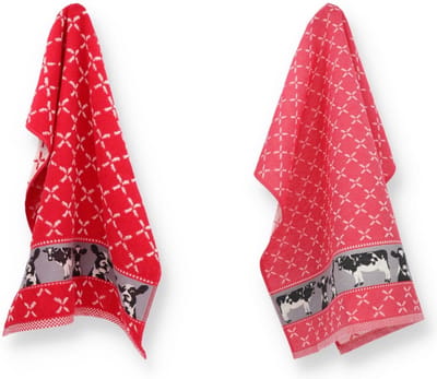 Luxe Keukendoek en Theedoek Koe Rood - Bunzlau Castle - 100% biologisch katoen - Keukendoek 60x53cm en Theedoek 65x65cm