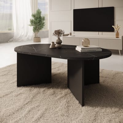 Meubella - Glenne - Salontafel - Zwart marmerlook - 110x65x42 cm