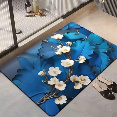 Moderne Eenvoudige Bloem Badkamer Deur Absorberende Mat Klein Fris Huishouden Toilet Antislip Mat Toilet Voetmat 50 × 80cm crystal velvet
