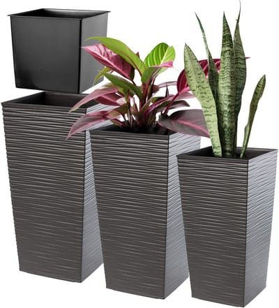 KADAX Bloempotset, bloempot van kunststof, plantenbak, weerbestendige bloempot, voor binnen en buiten, weerbestendige bloempot (grafietkleurig, set van 3 stuks)