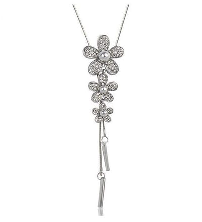 N3 Collecties Parel Dames Statement Ketting Zilver Kleur Kristal Bloem Lange kettingen