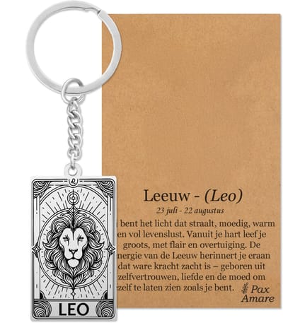 Sterrenbeeld Leeuw (Leo) Sleutelhanger Zilverkleurig - Zodiac in de stijl van Rider-Waite Tarot - Roestvrij Staal / Stainless Steel - Pax Amare
