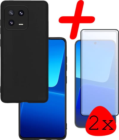 Hoesje Met 2x Screenprotector - Geschikt voor Xiaomi 13 Pro - Sterk & Shockproof - Back Cover - Siliconen Case - Telefoon Hoes - Zwart