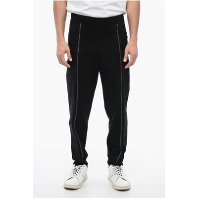 Viscose Blend Tapered Fit Sweatpants met Tape Detail in Zwart