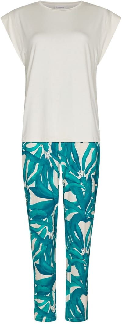Pastunette Premium - Pyjama - Emerald Oasis - Viscose - Ecru/Turquoise - Maat 42