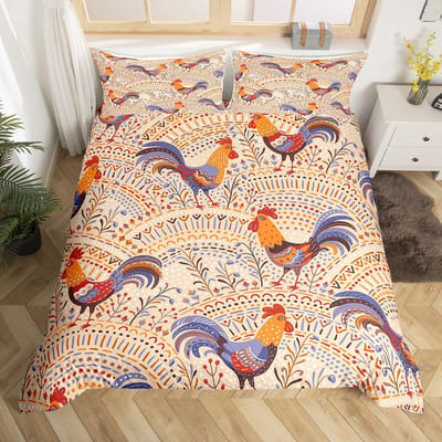 Hen Rooster Print Beddengoed Dekbedovertrek Set Schattige Kuiken Dekbedovertrek Set voor Kamerdecoratie Full King Size met 2 Kussenslopen 3 STUKS 150x200cm 3pcs