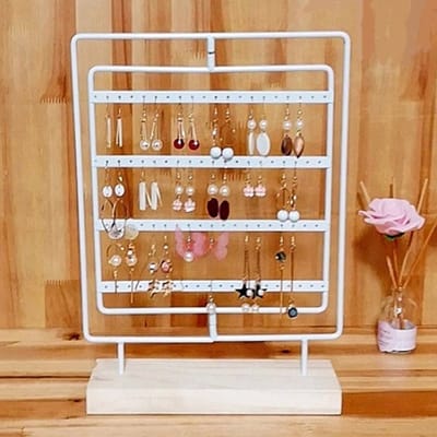 Allernieuwste.nl® Draaiend Oorbellenrekje Sieradenrekje Oorbellen Display Sieraden Organizer - 80 oorbellen HOUTEN VOET - Draaibaar ROTEREND - Kleur Wit